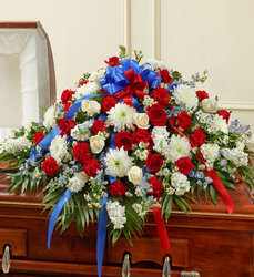 Red White and Blue Half Casket Spray from your Sebring, Florida florist