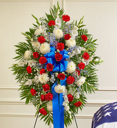 Red White and Blue Sympathy Standing Spray from your Sebring, Florida florist