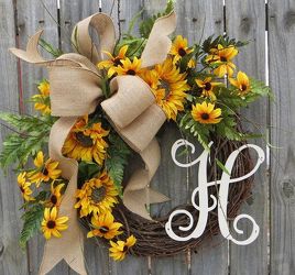Faux Sunflower Monogram Wreath from your Sebring, Florida florist