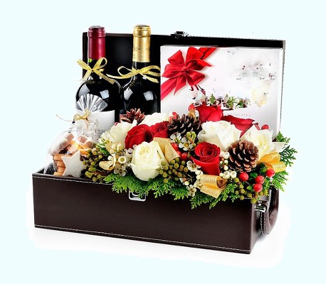 Wine and Christmas Flowers